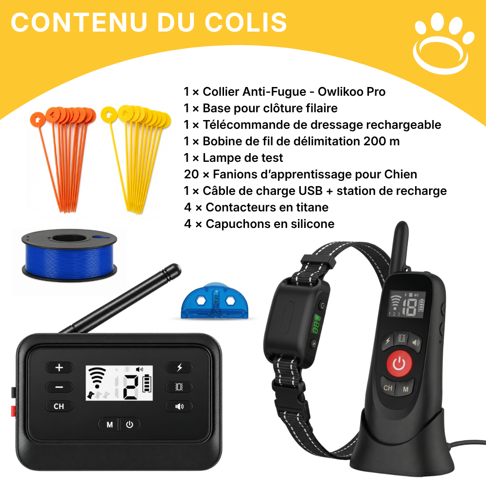 Clôture Anti-Fugue pour Chien avec Fil - Owlikoo Pro