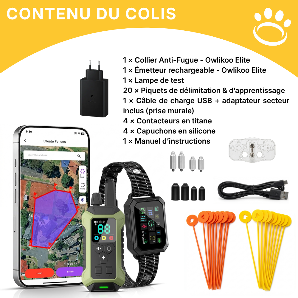Clôture Anti-Fugue pour Chien sans Fil - Owlikoo Elite